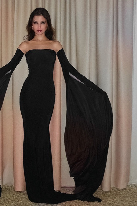Off Shoulder Cape Sleeve Mermaid Formal Maxi Gown - View 2