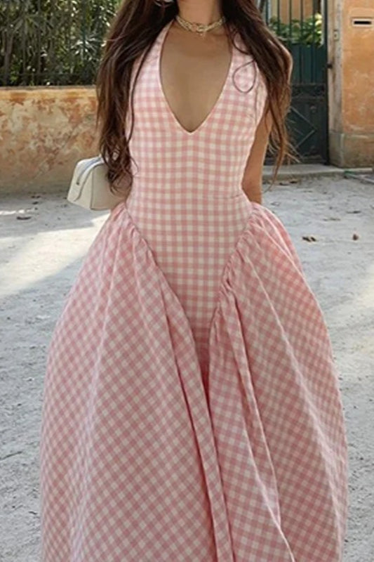 Elegant Waist-Pleated Maxi Dress