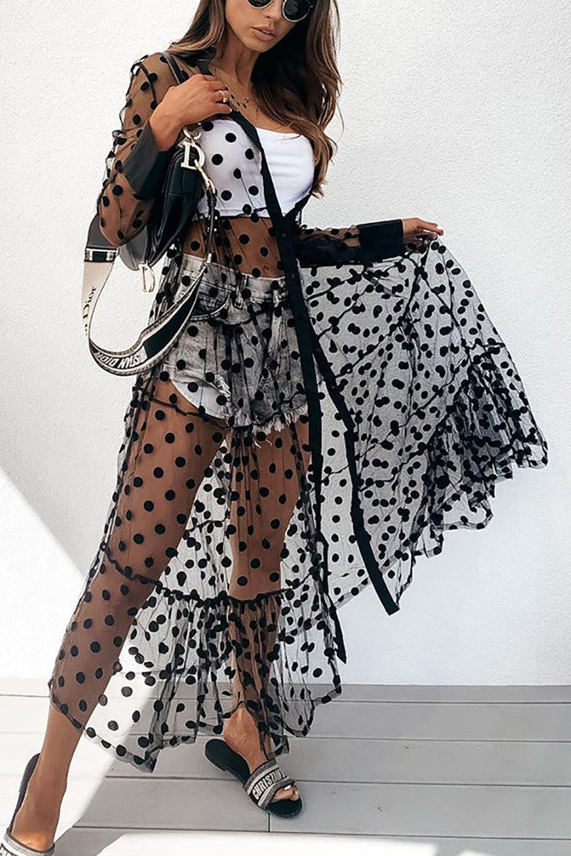 Mesh Polka Dot Shirt Maxi Dress