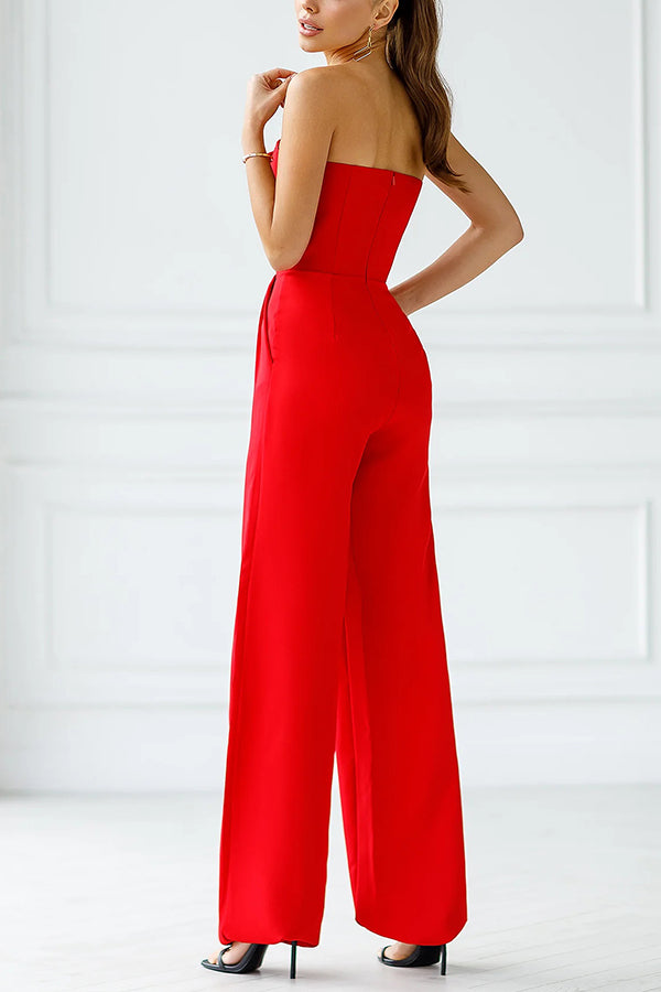 Strapless Wide Leg Tuxedo Jumpsuit