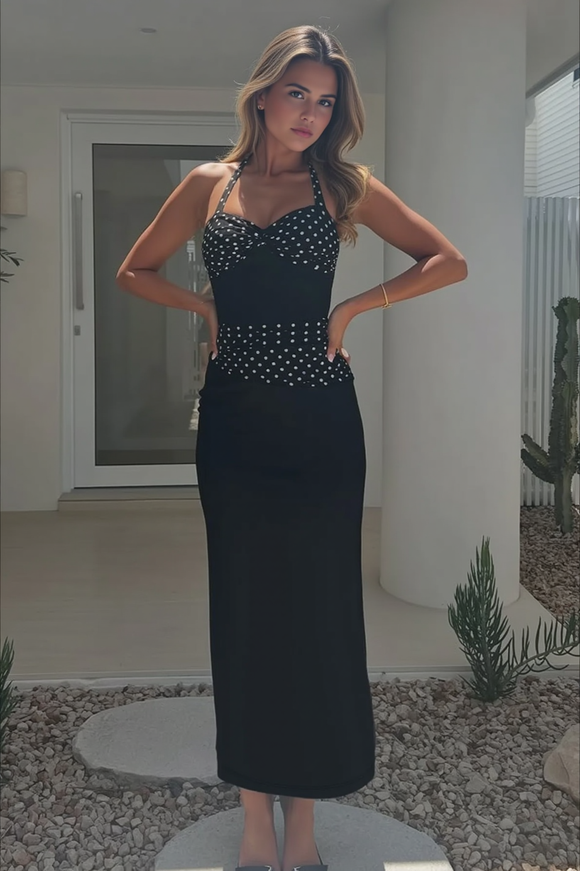 Sexy U Neck Backless Tie Polka Dot Halter Party Dress