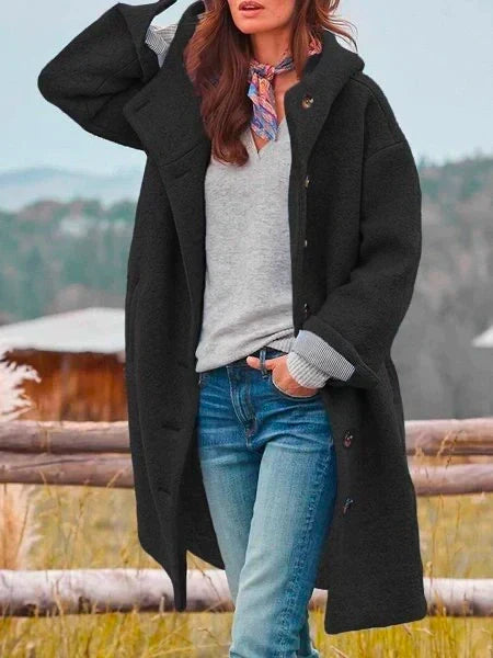 Hooded Button Front Longline Coat