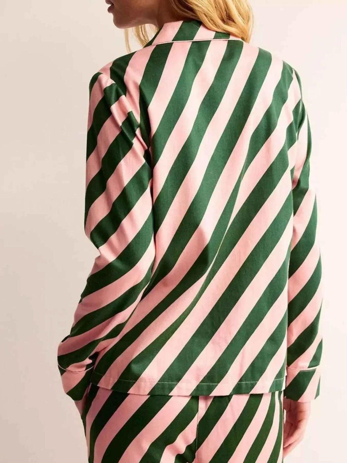 Diagonal Striped Satin Button Front Shirt and Straight Leg Pants Two Piece Set 3