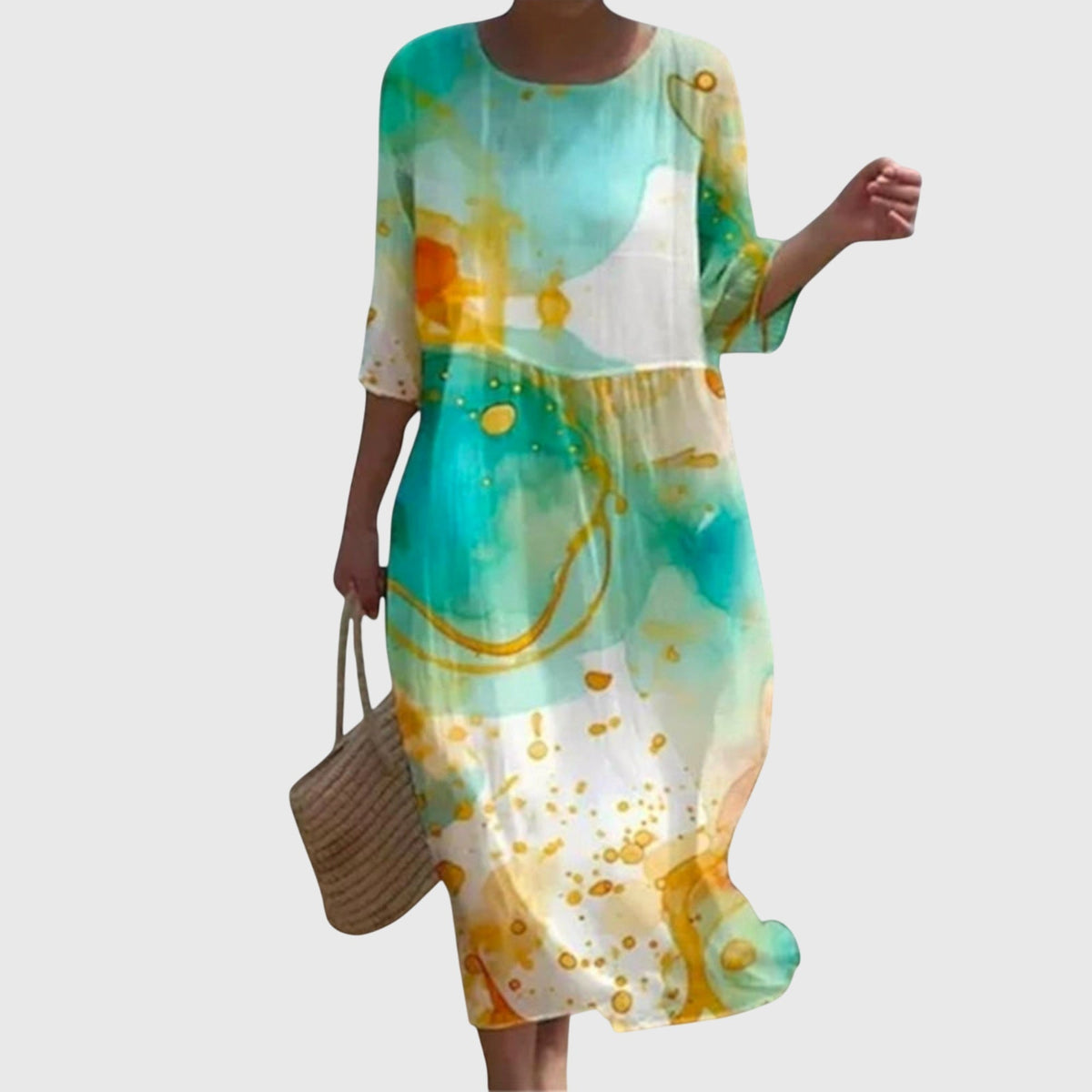 Rose Floral Round Neck Half Sleeve Maxi Dress