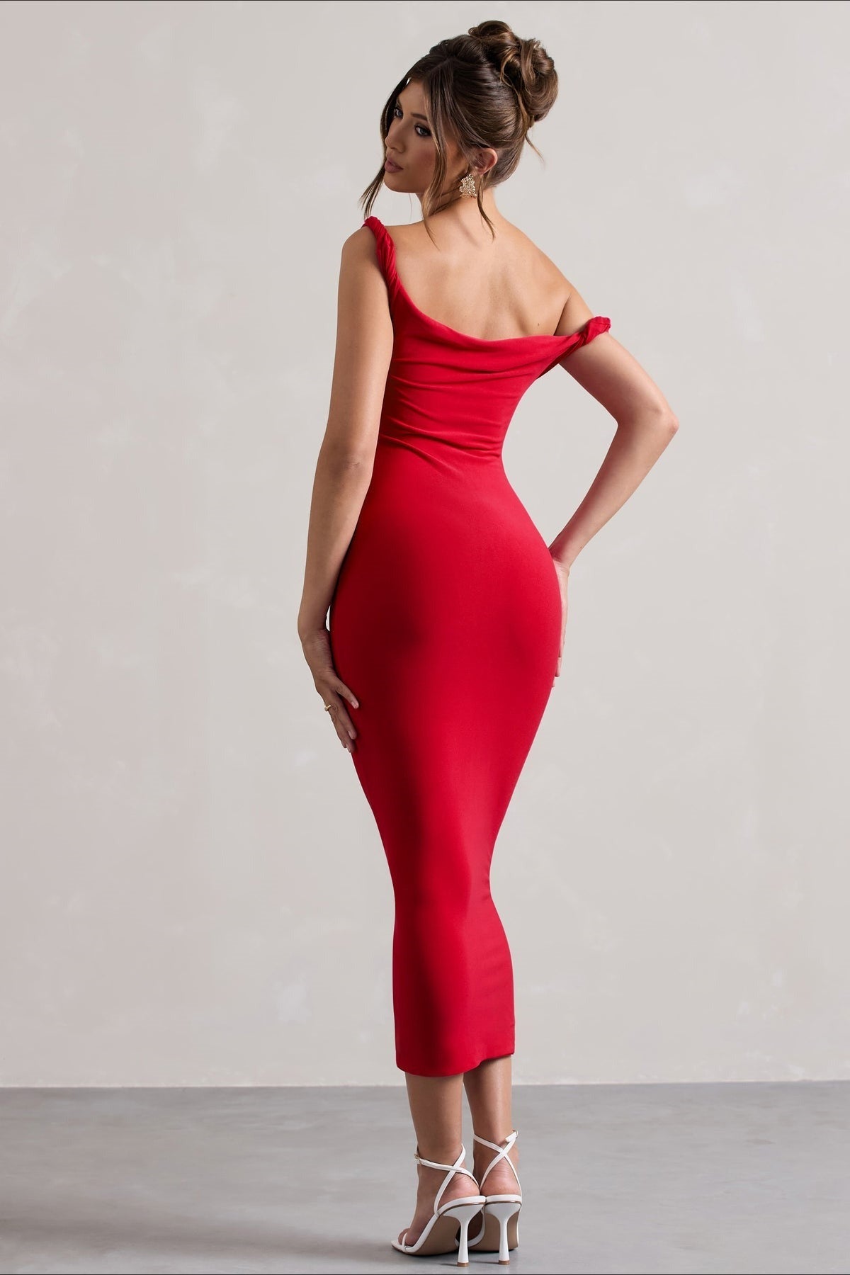 One Shoulder Twist Strap Bodycon Midi Party Dress