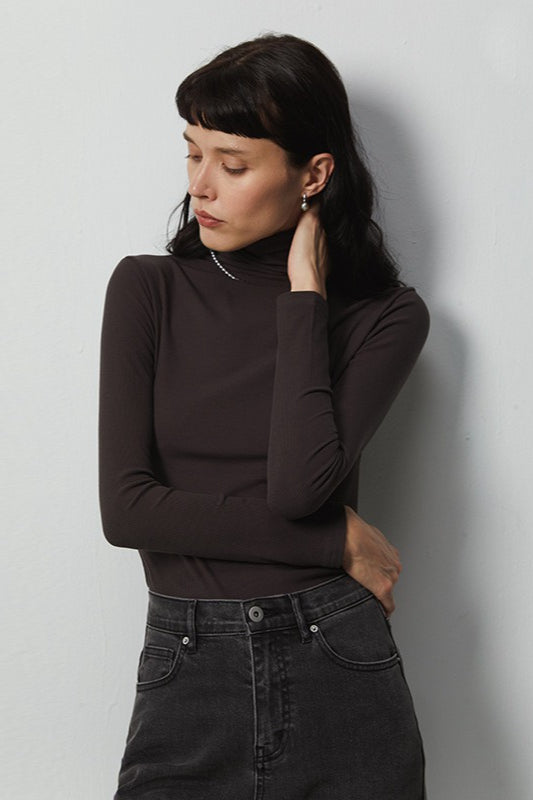 Cashmere Ribbed Turtle Neck Knit Top