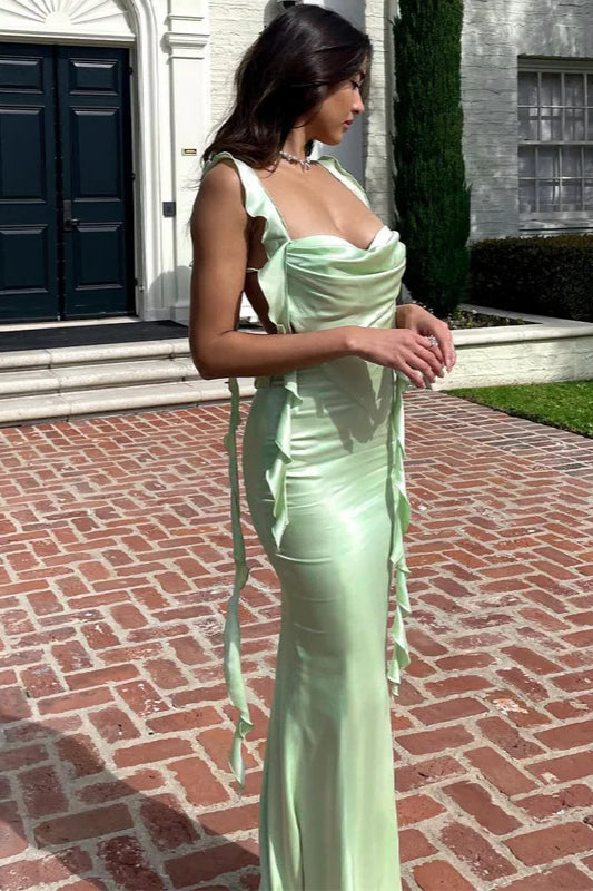 Ribbon Backless Sleeveless Split Maxi Dress