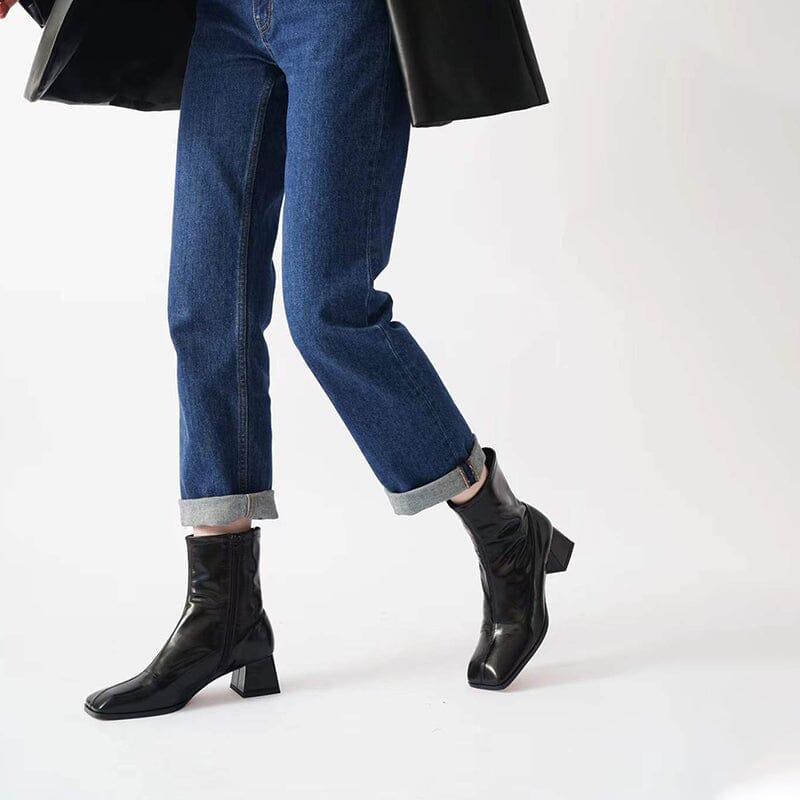 Classic Nude Leather Boots Elegant Glove-Like Ankle Boots High Heel Side Zipper Boots