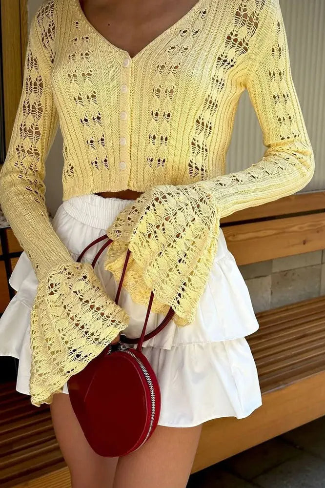 Hollow Out Knit Cropped Cardigan