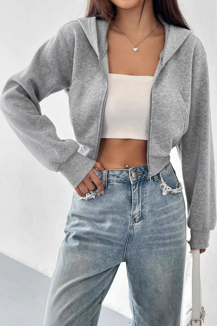 Casual Hooded Zip Up Short Coat