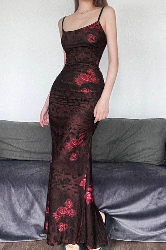 Halloween Retro Floral Print Split Bodycon Dress