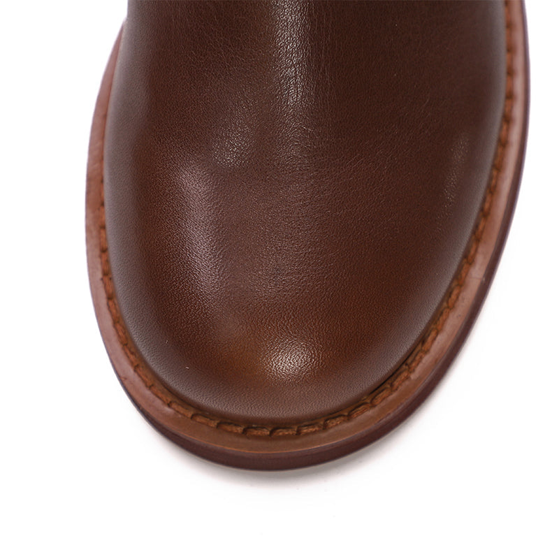 Handmade Soft Leather Knee High Boots Side Zip Riding Boots Black/Coffee