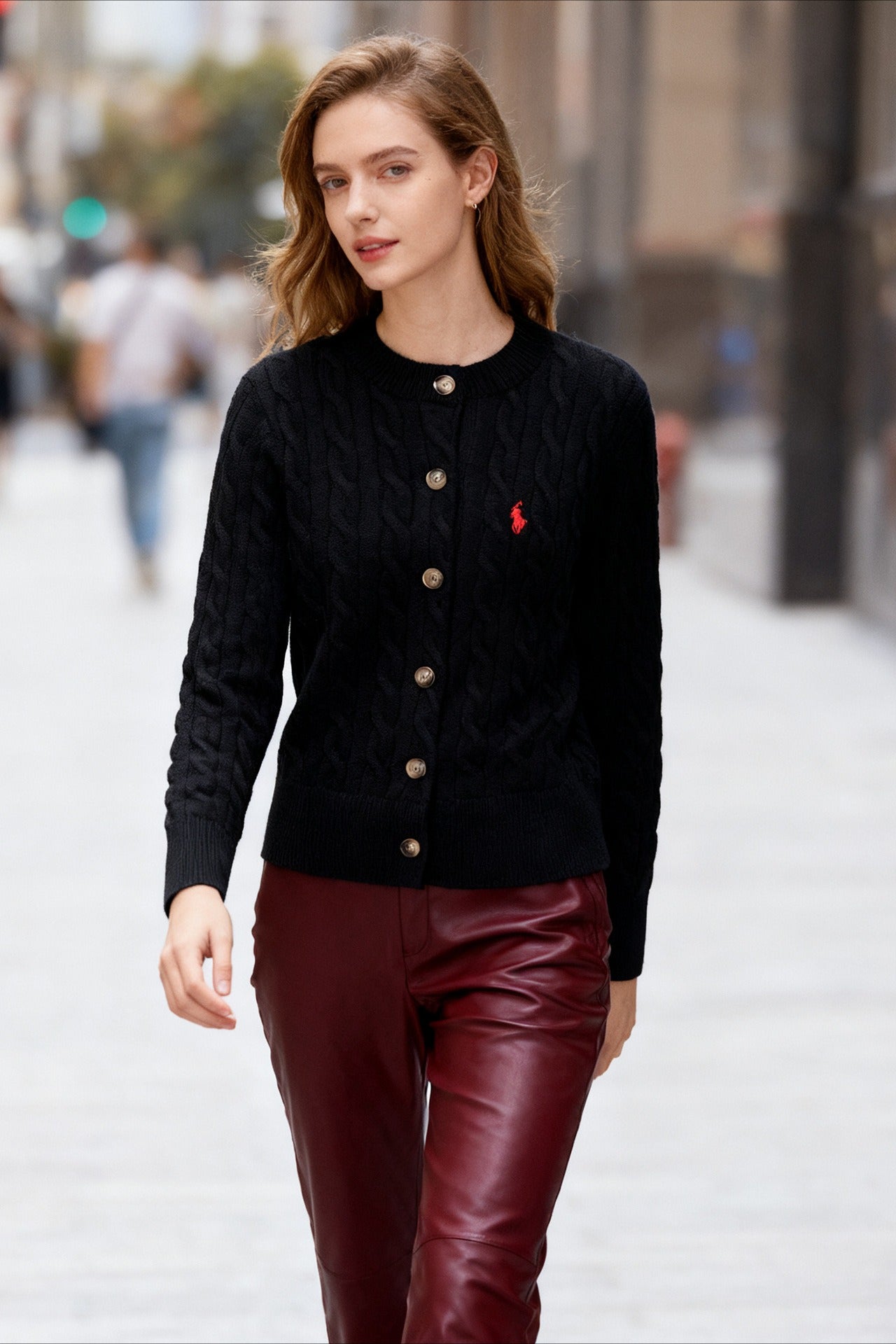 Wool Blend Embroidered Cable Cardigan