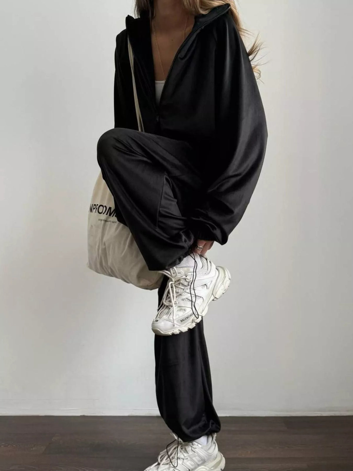 Oversized Zip Front Hoodie and Elastic Cuff Joggers Two Piece Set 8
