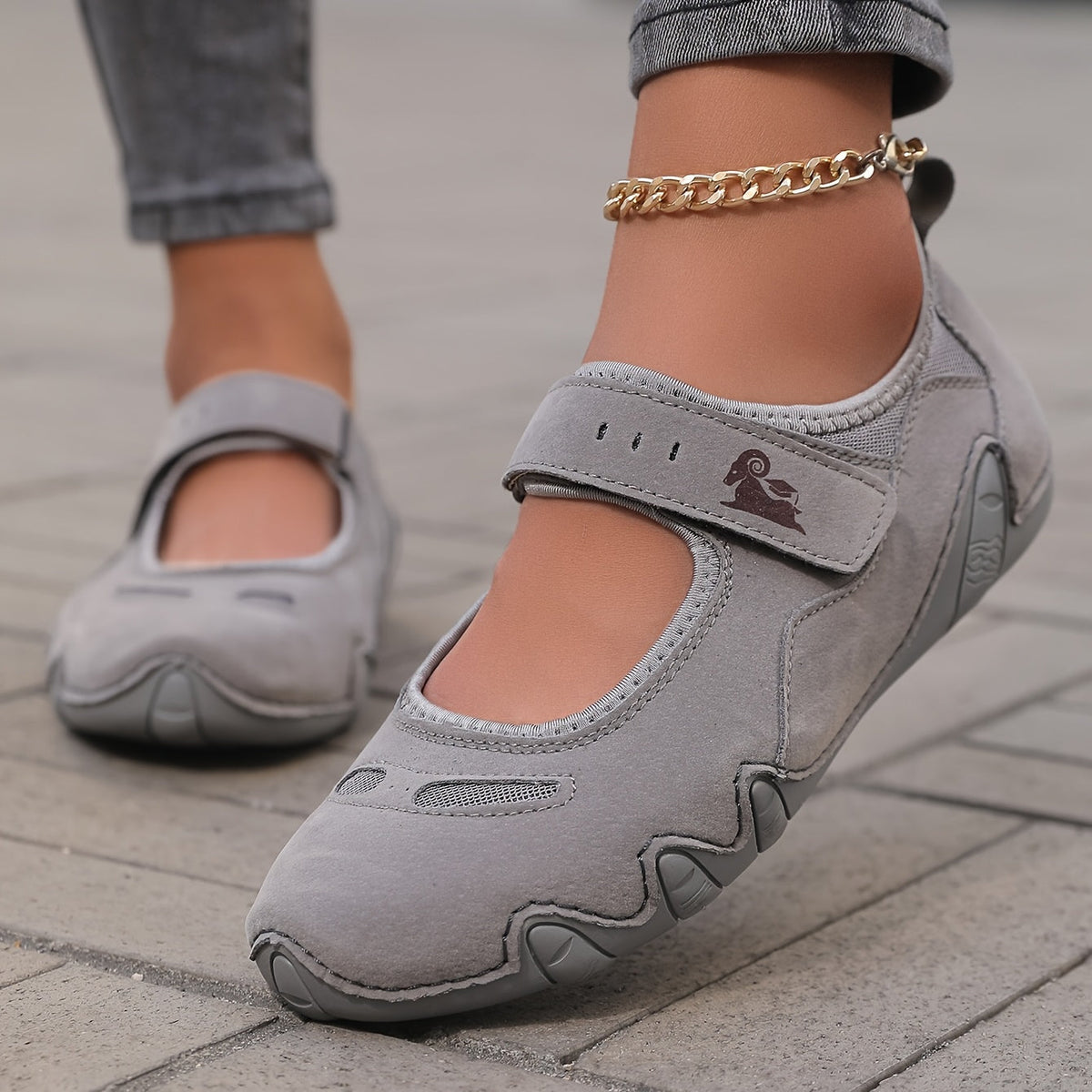 Round Toe Hook and Loop Strap Flats