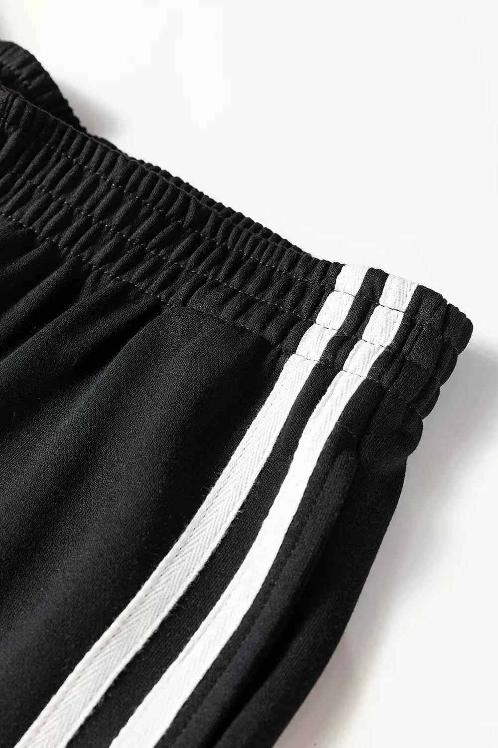 Striped Detail Crewneck Pullover Elastic Sweatpants 2pcs Outfit