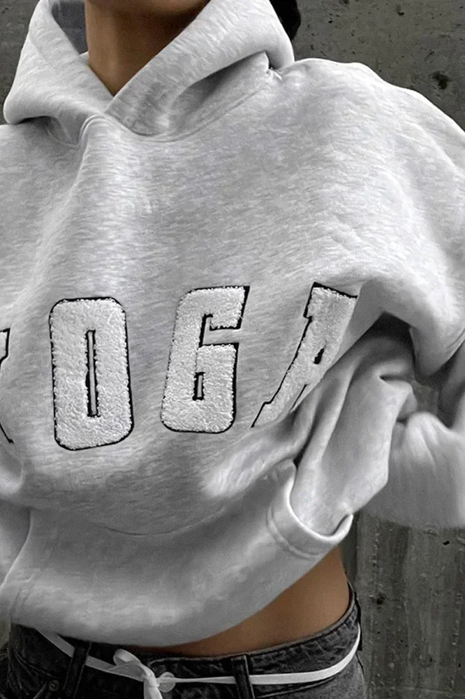 Casual Gray Embroidered Hoodie