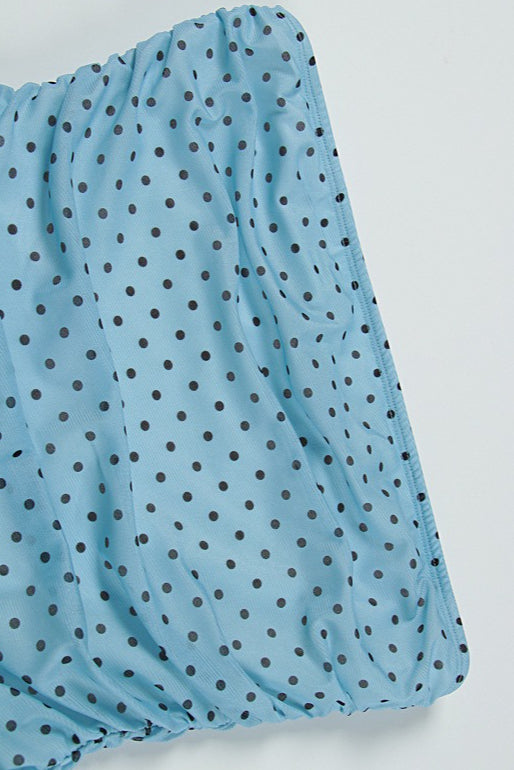 Sexy Bandeau Waist Polka Dot Mesh Bow Mini Dress - View 4
