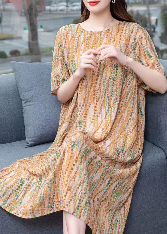 Floral Print Patchwork Round Neck Short Sleeve Chiffon Shift Midi Dress