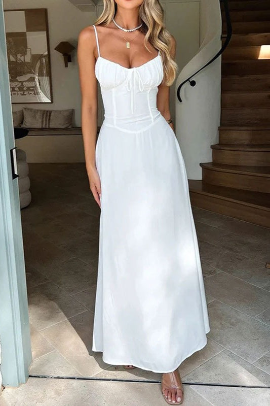 Satin Spaghetti Strap Sweetheart Tie Front Mermaid Maxi Dress
