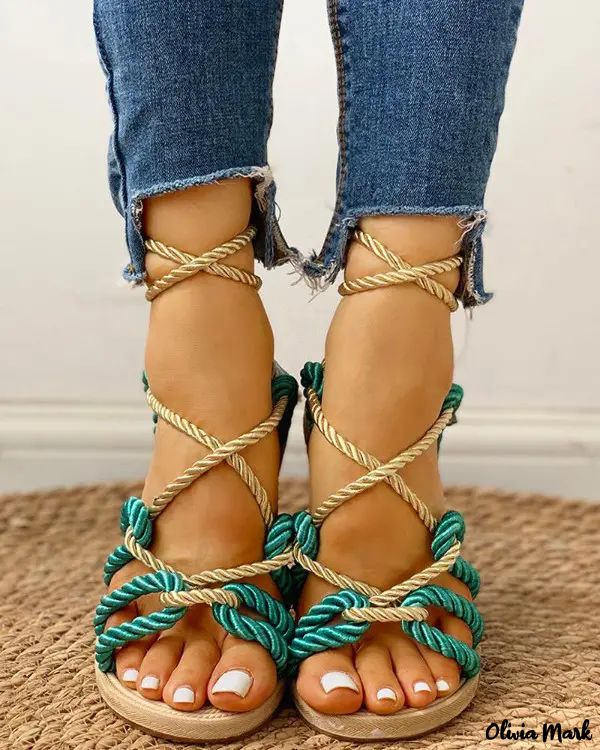 Knotted Lace-Up Sandals with Rope Design Flats