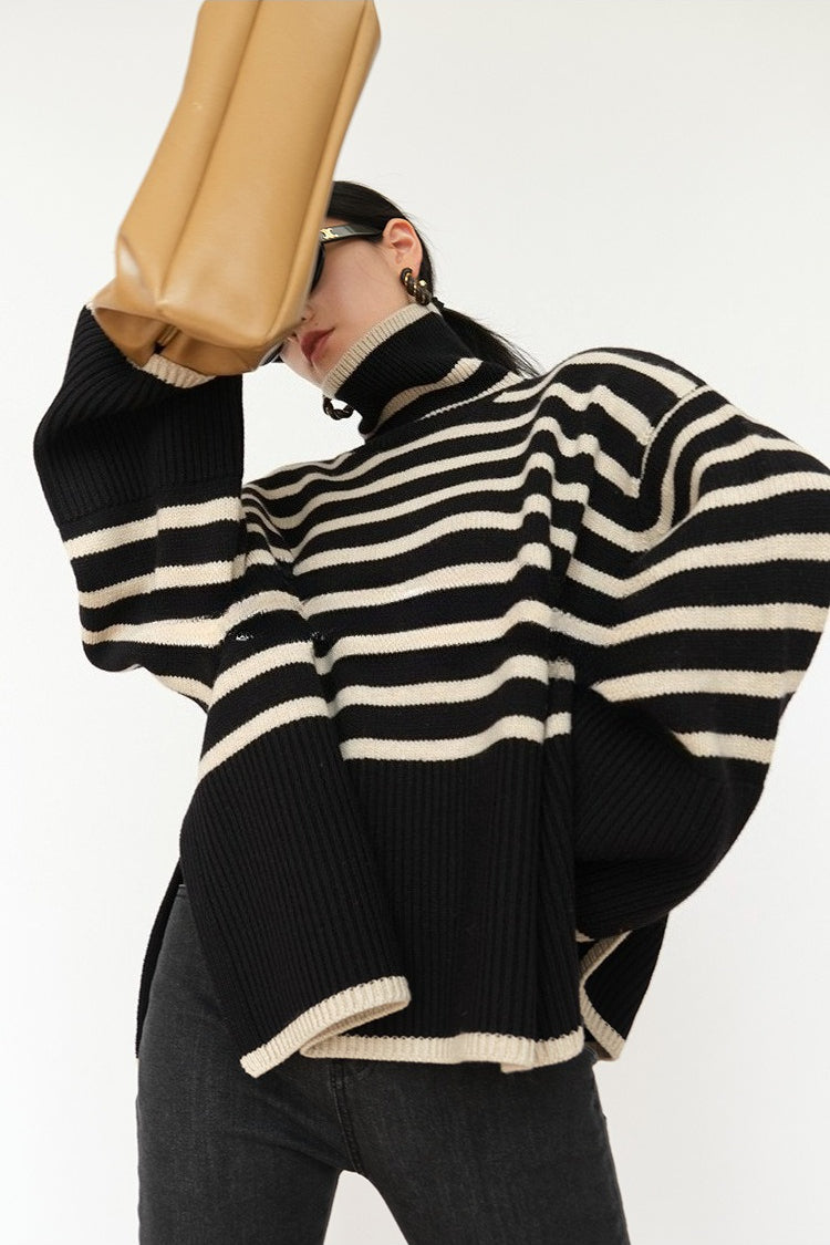 Chic Striped High Neck Sweater