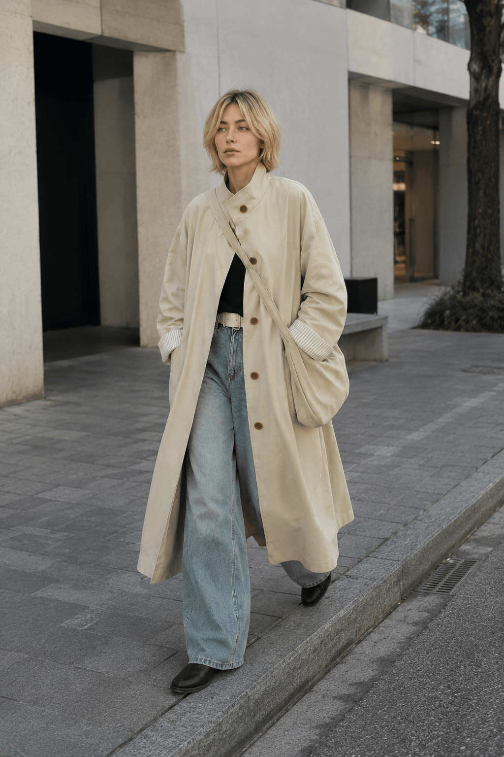 Relaxed Midi Blend Panel Design Overcoat