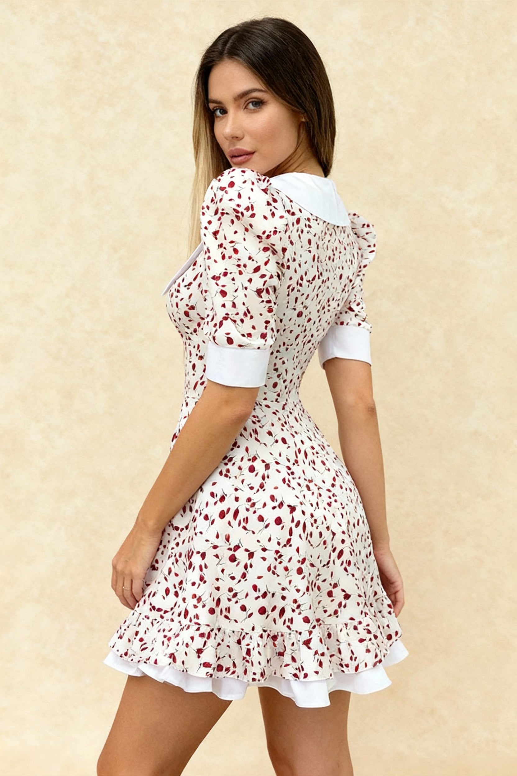Deep V-Neck Floral Mini Dress