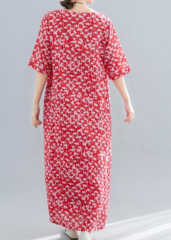 Small Floral Print Round Neck Half Sleeve Oversized Shift Maxi Dress