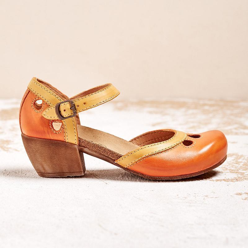 Round Toe Ankle Strap Block Heel Mary Jane Pumps