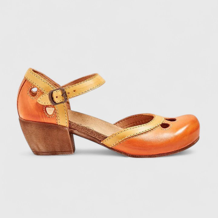 Round Toe Ankle Strap Block Heel Mary Jane Pumps