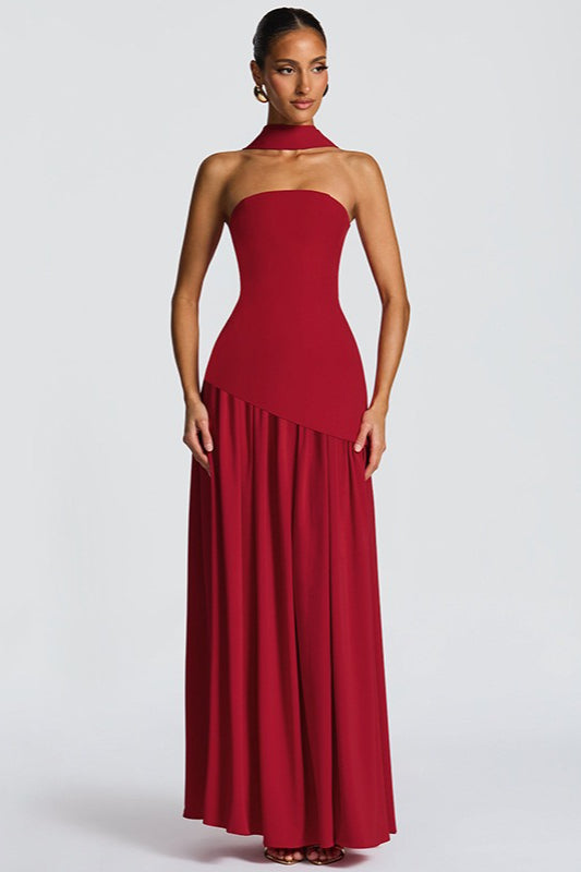Strapless Slit Back Tie Detail Prom Dress