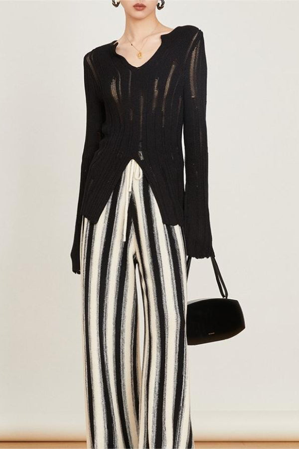 Cutout Detail Textured Knit Top