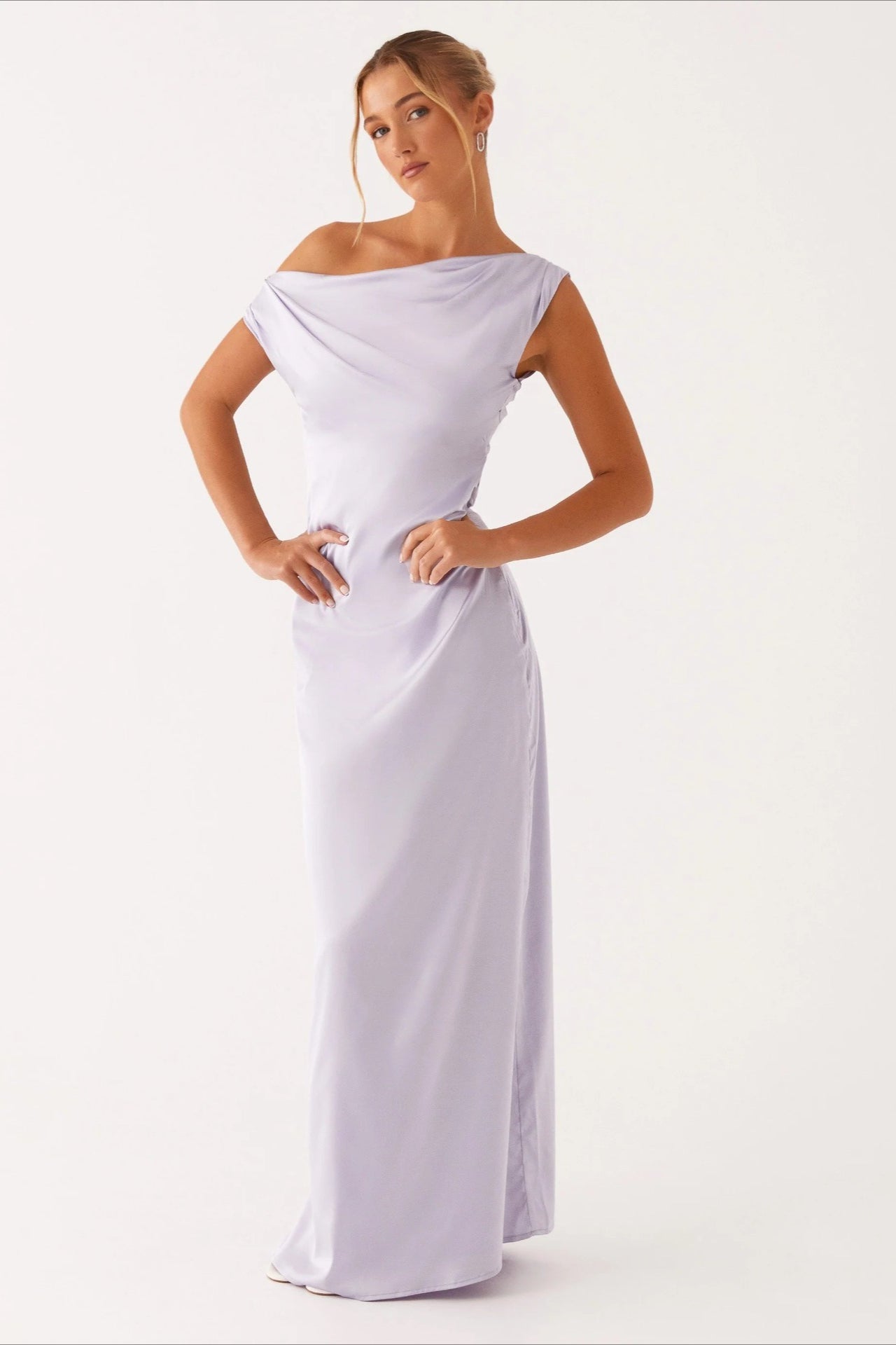 Satin Asymmetric One Shoulder Ruched Maxi Gown
