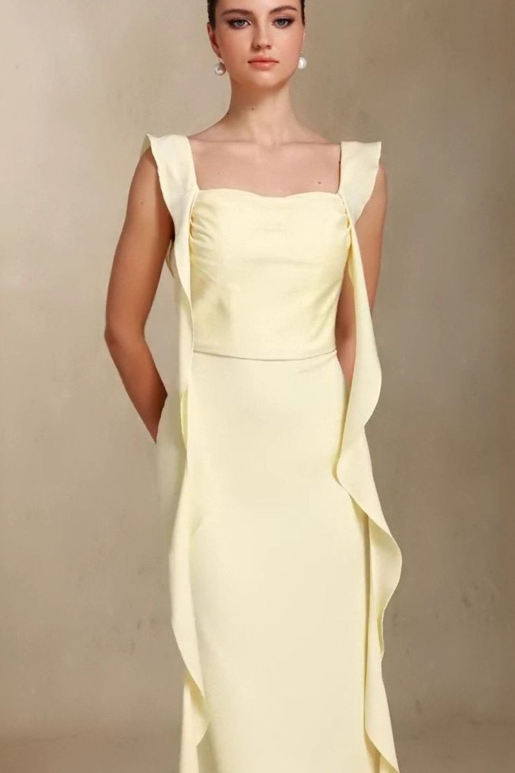Square Neck Ruffle Trim Mermaid Gown