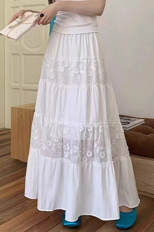 Lace Panel High Waist Maxi Skirt