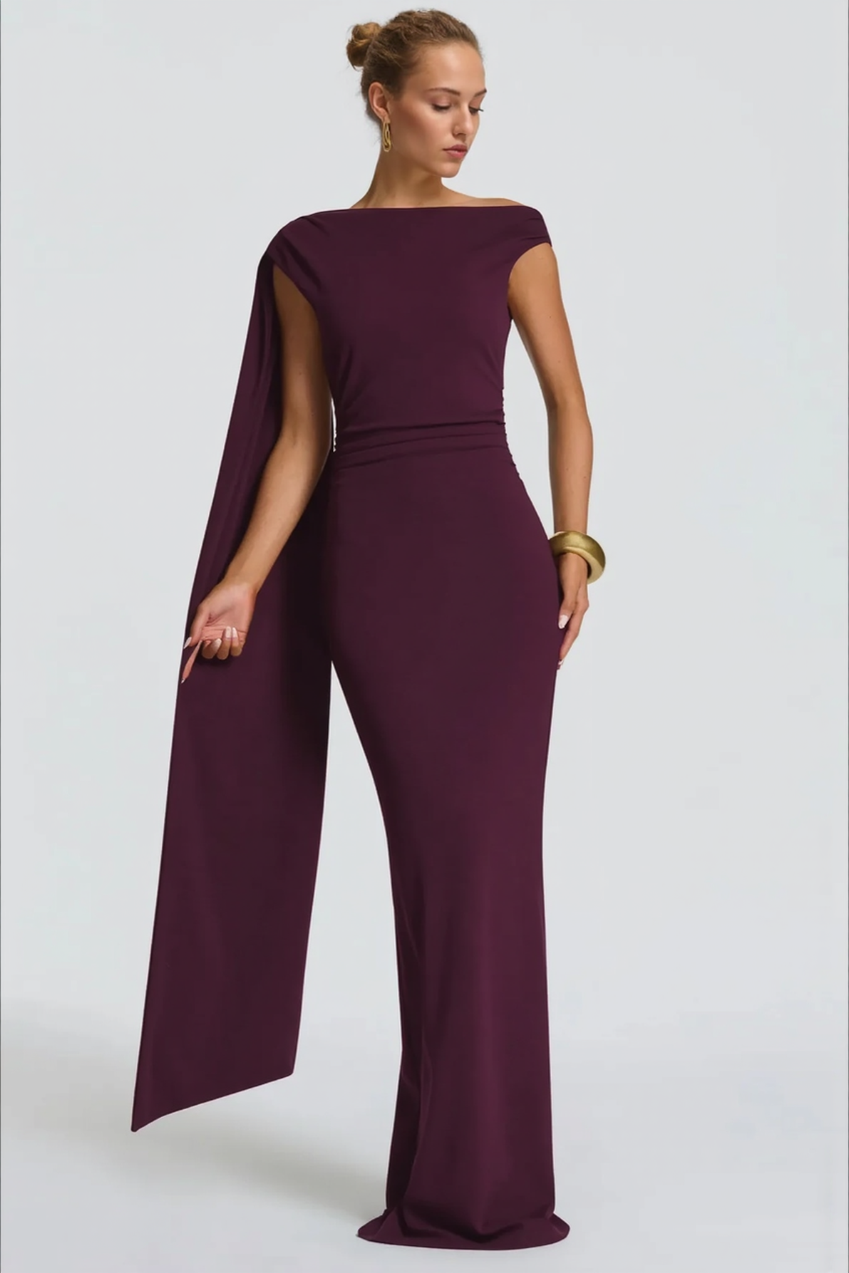 Sexy Asymmetrical Neck Long Sleeve Fitted Ruched High Waist Party Dress 2