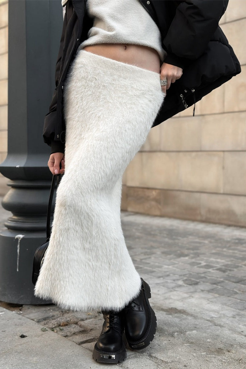 Fuzzy Knit Low Rise Bodycon Maxi Skirt