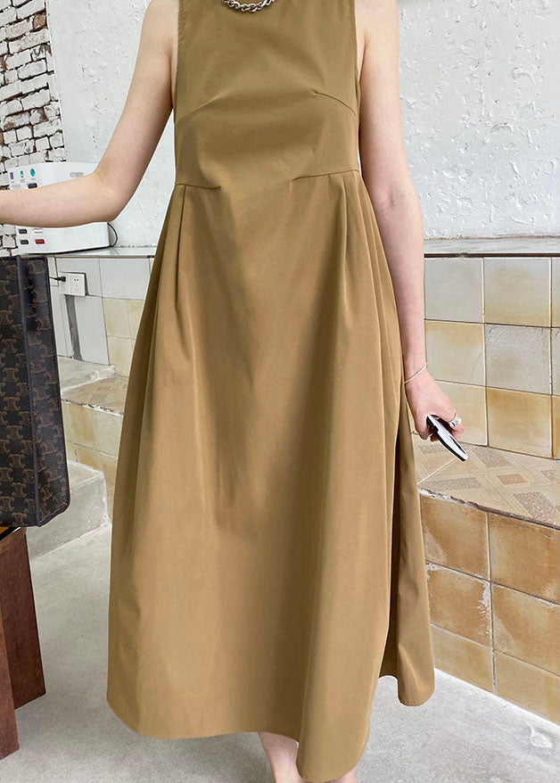 Sleeveless Round Neck High Waist Gathered Pleated Balloon Skirt Maxi Dress