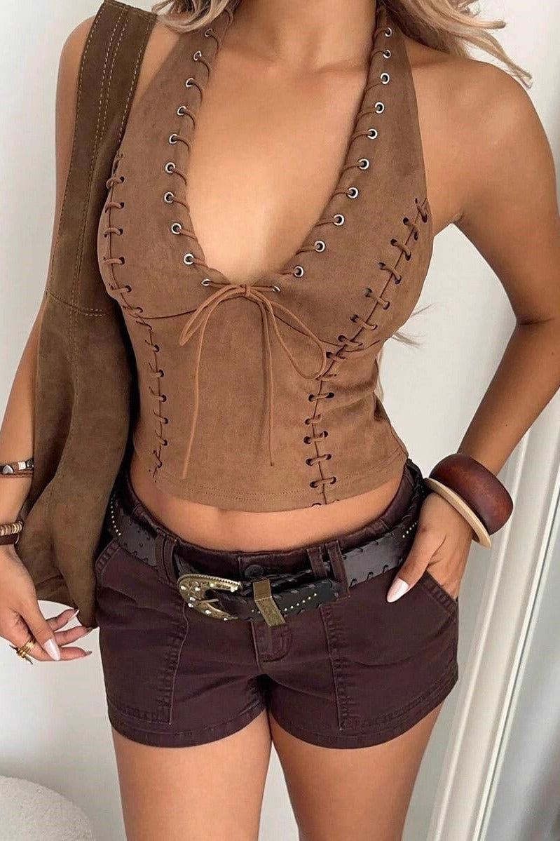 Y2K Print Crop Halter Cami Top