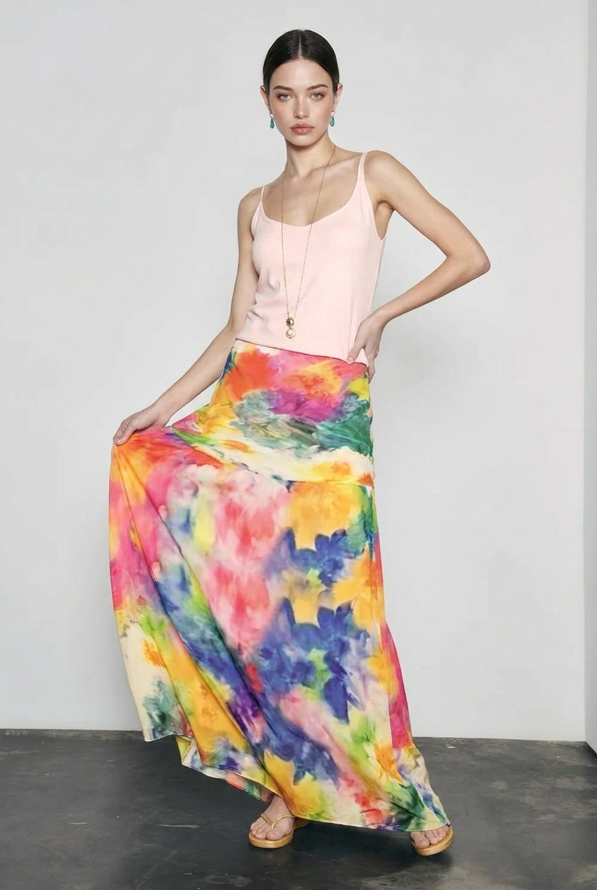 Retro Oil Print Elegant Vacation Skirt