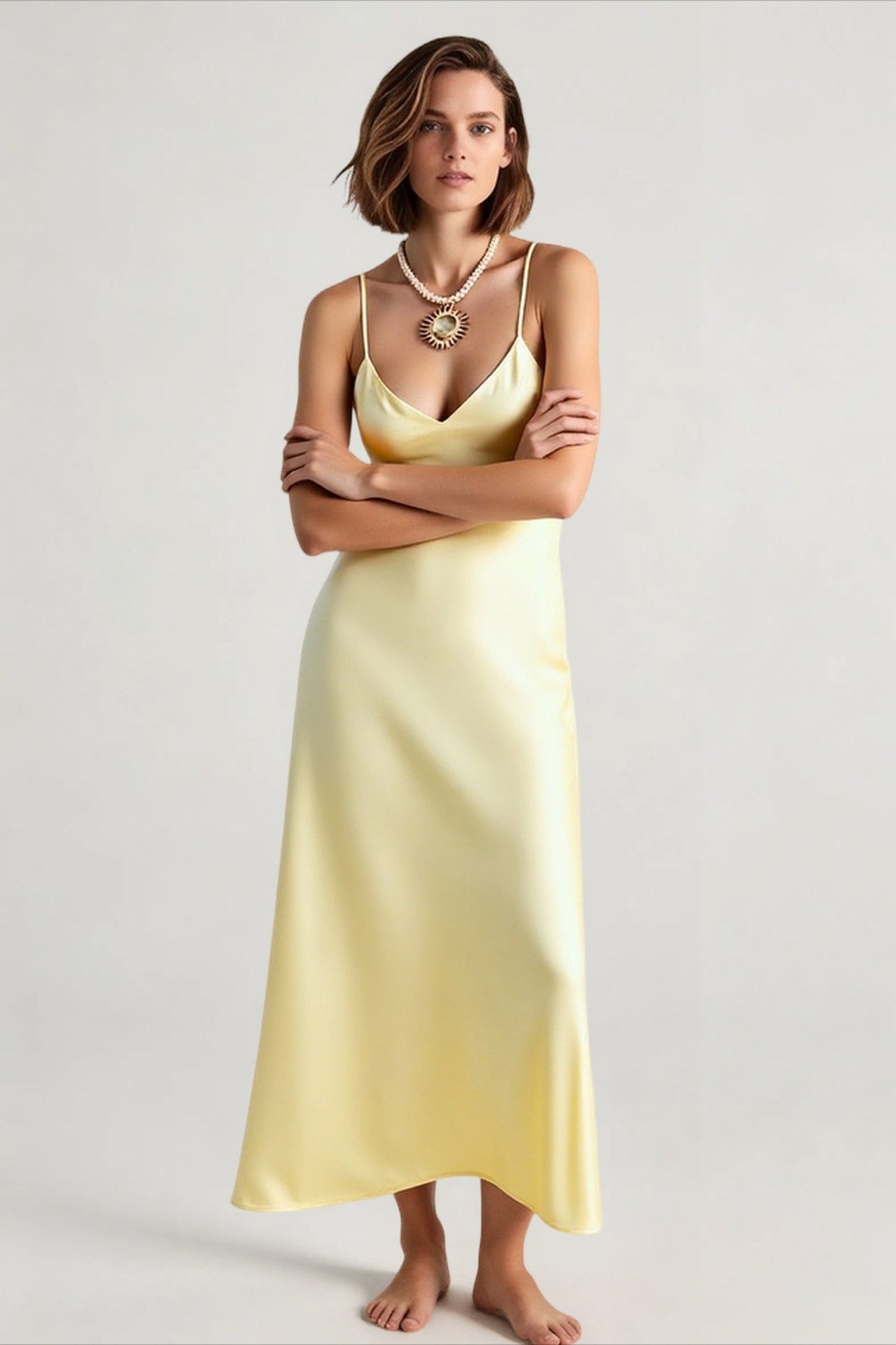 Yellow Stain Sling Midi Dress