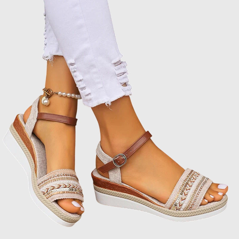 Open Toe Ankle Strap Espadrille Wedge Sandals