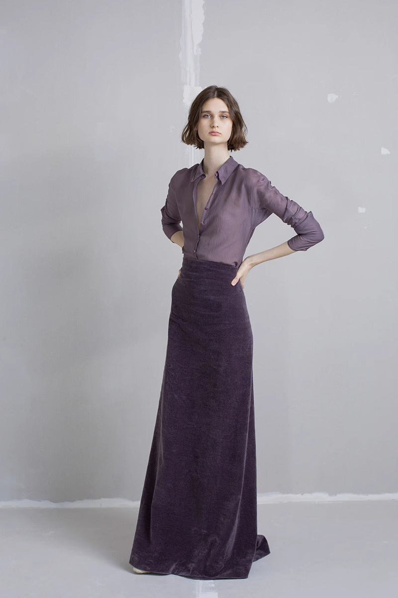 Semi Sheer Collared Long Sleeve Slim Fit Button Front Shirt 4