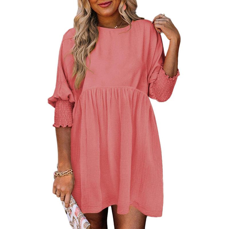 MIRASOL™ – Casual Crew Neck Loose Fit Mini Dress Watermelon Red