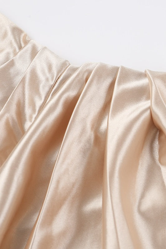 Satin Off Shoulder Slit Silk Dress - View 4