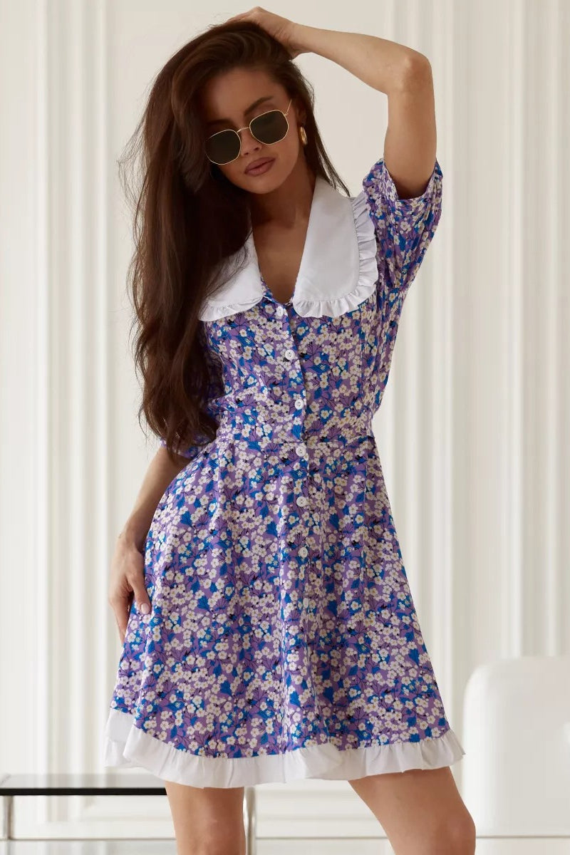 Sweet Doll Collar Short Sleeve Mini Floral Dress