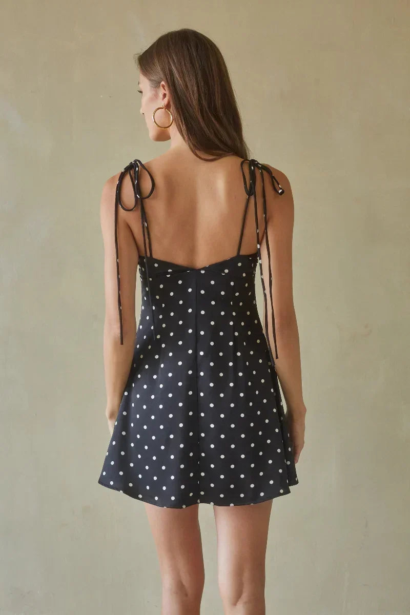 Polka Dot Twist Front Sweetheart Spaghetti Strap A-Line Mini Dress 5
