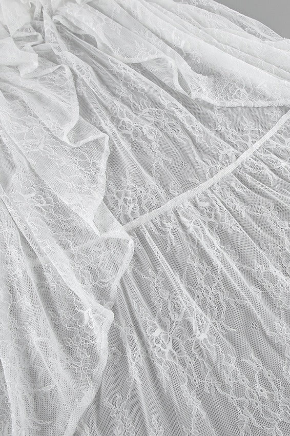 Lace Sheer Split Ruffle Asymmetrical Skirt