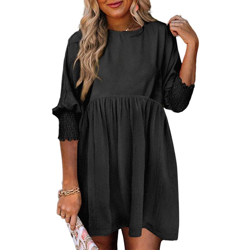 MIRASOL™ – Casual Crew Neck Loose Fit Mini Dress Black